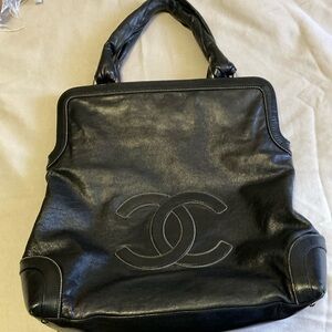 CHANEL Black Leather Tote Bag